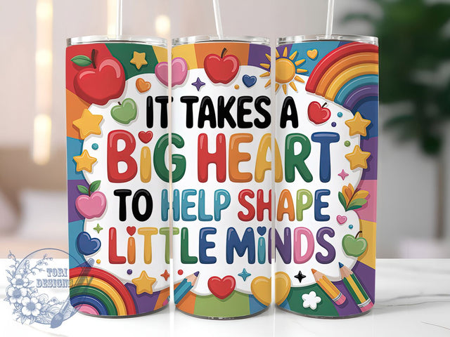 3D Inflated Big Heart Teacher 20oz Tumbler, Inflated Style, Big Heart, 20oz Wrap, Sublimation Design, School Theme, PNG File Sublimation ToriDesigns 