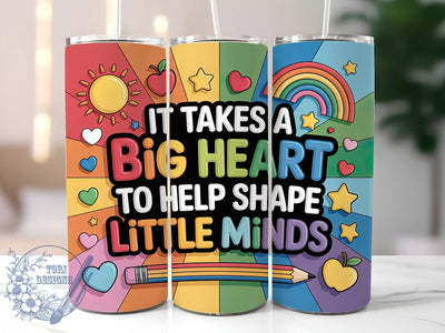 3D Inflated Big Heart Teacher 20oz Tumbler, Inflated Style, Big Heart, 20oz Wrap, Sublimation Design, School Theme, PNG File Sublimation ToriDesigns 