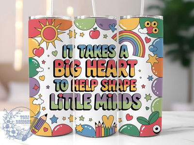 3D Inflated Big Heart Teacher 20oz Tumbler, Inflated Style, Big Heart, 20oz Wrap, Sublimation Design, School Theme, PNG File Sublimation ToriDesigns 