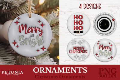 3D Inflated Christmas Ornament | Round Sublimation Ornament Sublimation Petunia Digital Design 