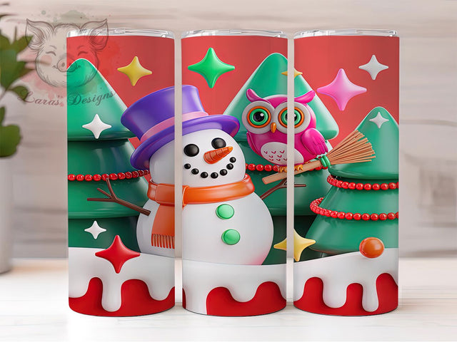 3D Inflated Christmas Owl Tumbler, Inflated Owl Wrap, Christmas Owl Sublimation, 20oz Snowman Tumbler, Festive Owl Art, Whimsical Holiday Mug, Seasonal Winter Cup Sublimation Lara' s Designs 