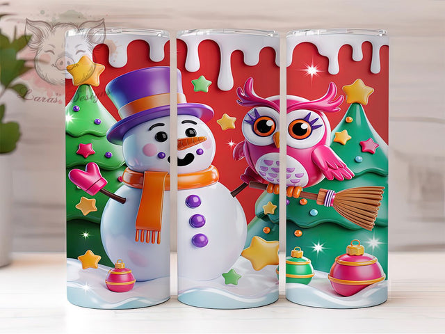 3D Inflated Christmas Owl Tumbler, Inflated Owl Wrap, Christmas Owl Sublimation, 20oz Snowman Tumbler, Festive Owl Art, Whimsical Holiday Mug, Seasonal Winter Cup Sublimation Lara' s Designs 