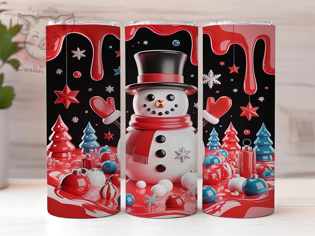 3D Inflated Christmas Snowman Tumbler, Christmas Snowman Wrap, Holiday Inflated Sublimation, 20oz Snowman Tumbler, Festive Inflated Art, Cute Christmas Mug, Whimsical Holiday Cup Sublimation Lara' s Designs 