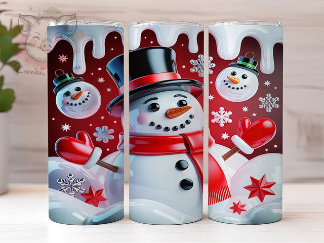 3D Inflated Christmas Snowman Tumbler, Christmas Snowman Wrap, Holiday Inflated Sublimation, 20oz Snowman Tumbler, Festive Inflated Art, Cute Christmas Mug, Whimsical Holiday Cup Sublimation Lara' s Designs 