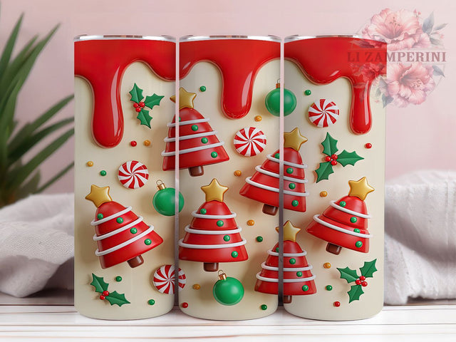 3D Inflated Christmas Tree Tumbler, Seamless Wrap Design, 3D Holiday Pattern, Sublimation Tumbler, 20oz Skinny Cup, Festive Drinkware, Seasonal Style Sublimation Li Zamperini 
