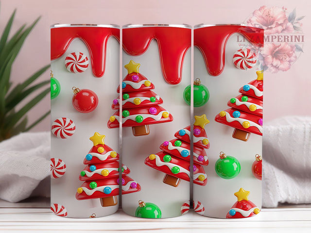 3D Inflated Christmas Tree Tumbler, Seamless Wrap Design, 3D Holiday Pattern, Sublimation Tumbler, 20oz Skinny Cup, Festive Drinkware, Seasonal Style Sublimation Li Zamperini 