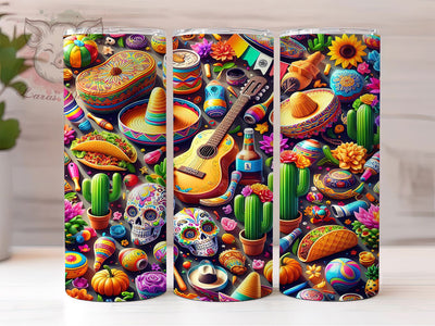 3D Inflated Cinco De Mayo Fiesta Tumbler Wrap, Fiesta Tumbler Design, 20oz Skinny Tumbler, Sublimation Design, Mexican Party Tumbler, Cinco De Mayo Gift Wrap Sublimation Lara' s Designs 