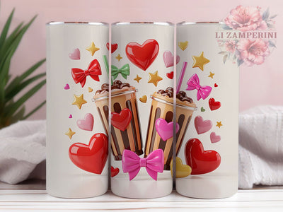 3D Inflated Coffee Valentine Tumbler, 3D Iced Coffee Wrap, Coffee Lover Heart Cup, 20oz Sublimation Wrap, Stylish Valentine Design Tumbler, Artistic Coffee Heart Cup, Whimsical Valentine Coffee Theme Wrap Sublimation Li Zamperini 