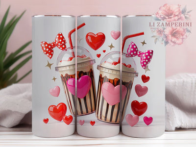 3D Inflated Coffee Valentine Tumbler, 3D Iced Coffee Wrap, Coffee Lover Heart Cup, 20oz Sublimation Wrap, Stylish Valentine Design Tumbler, Artistic Coffee Heart Cup, Whimsical Valentine Coffee Theme Wrap Sublimation Li Zamperini 