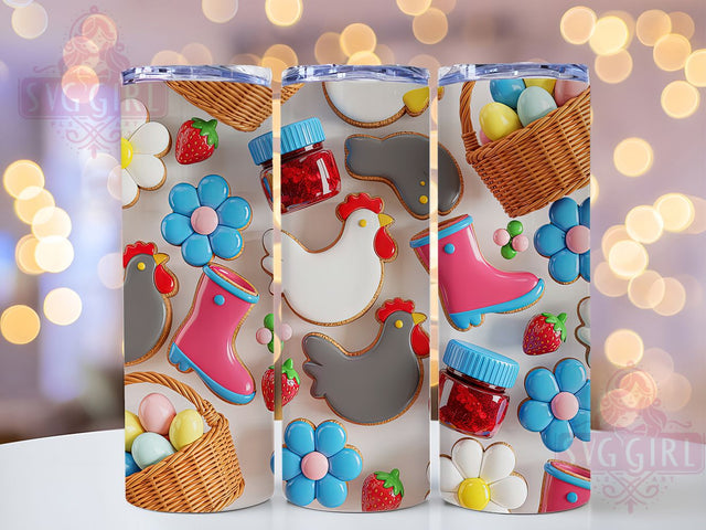 3D Inflated Country Chicken Tumbler, Cottage Core Tumbler, Country Farm Wrap, Stylish 20oz Wrap, Sublimation Design, Trendy Gift Idea, Inspirational Rustic Tumbler Sublimation SvggirlplusArt 