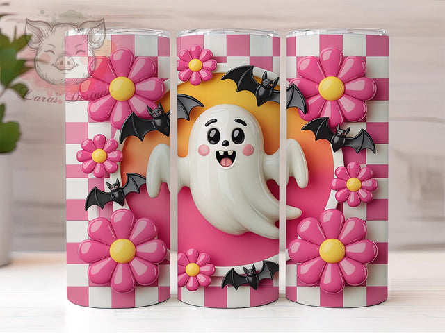 3D Inflated Cute Ghost Halloween Tumbler, Halloween Ghost Wrap, Cute Ghost Design, 20Oz Tumbler Sublimation, Spooky Season Drinkware, 3D Effect Mug, Fall Holiday Cup Sublimation Lara' s Designs 