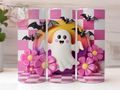 3D Inflated Cute Ghost Halloween Tumbler, Halloween Ghost Wrap, Cute Ghost Design, 20Oz Tumbler Sublimation, Spooky Season Drinkware, 3D Effect Mug, Fall Holiday Cup Sublimation Lara' s Designs 