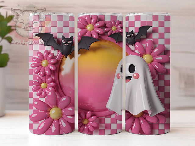 3D Inflated Cute Ghost Halloween Tumbler, Halloween Ghost Wrap, Cute Ghost Design, 20Oz Tumbler Sublimation, Spooky Season Drinkware, 3D Effect Mug, Fall Holiday Cup Sublimation Lara' s Designs 