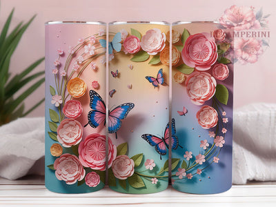 3D Inflated Elegant Butterfly 20oz Tumbler, Artistic Cup Wrap, Elegant Butterfly Design, Sublimation Tumbler Wrap, 20Oz Tumbler Design, Stylish Butterfly Cup, Unique Inflated Butterfly Wrap Sublimation Li Zamperini 