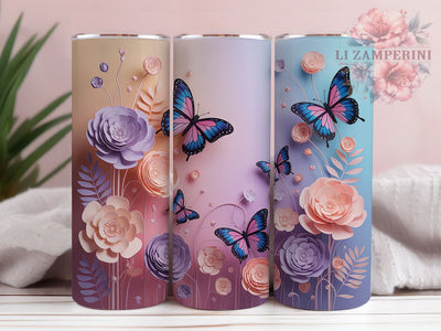 3D Inflated Elegant Butterfly 20oz Tumbler, Artistic Cup Wrap, Elegant Butterfly Design, Sublimation Tumbler Wrap, 20Oz Tumbler Design, Stylish Butterfly Cup, Unique Inflated Butterfly Wrap Sublimation Li Zamperini 