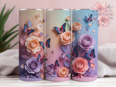 3D Inflated Elegant Butterfly 20oz Tumbler, Artistic Cup Wrap, Elegant Butterfly Design, Sublimation Tumbler Wrap, 20Oz Tumbler Design, Stylish Butterfly Cup, Unique Inflated Butterfly Wrap Sublimation Li Zamperini 