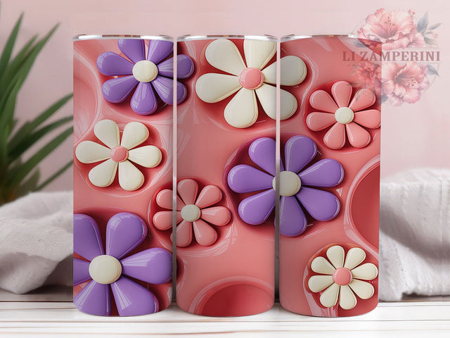 3D Inflated Floral Tumbler, Puffy 3D Wrap, Floral Pattern Design, Sublimation Cup, 20oz Skinny Tumbler, Elegant Drinkware, Bloom Style Sublimation Li Zamperini 