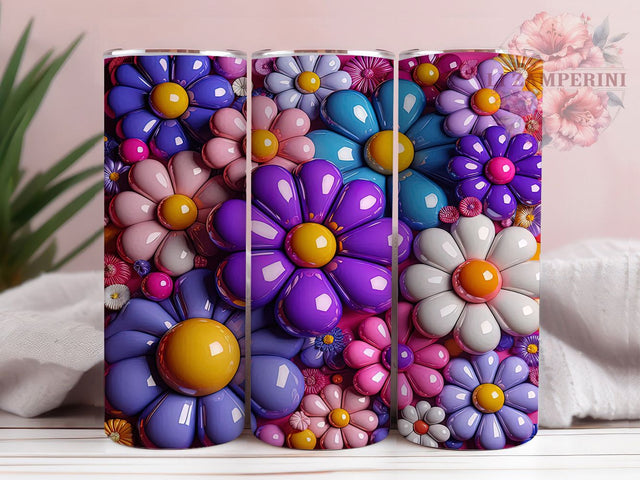 3D Inflated Floral Tumbler, Puffy 3D Wrap, Floral Pattern Design, Sublimation Cup, 20oz Skinny Tumbler, Elegant Drinkware, Bloom Style Sublimation Li Zamperini 