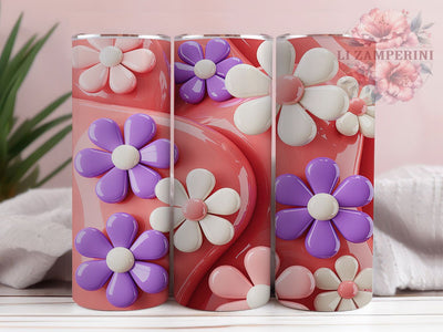 3D Inflated Floral Tumbler, Puffy 3D Wrap, Floral Pattern Design, Sublimation Cup, 20oz Skinny Tumbler, Elegant Drinkware, Bloom Style Sublimation Li Zamperini 