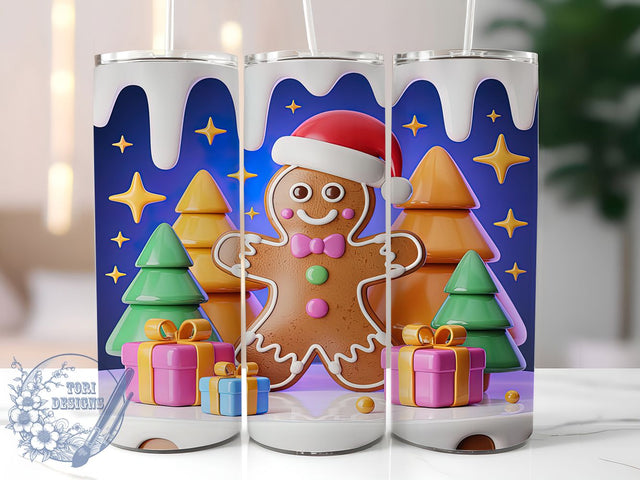 3D Inflated Gingerbread Christmas Tumbler, Christmas Cookie Sublimation Design, Festive Holiday Cup Art, 20oz Xmas Tumbler, Whimsical Gingerbread Mug, Stylish Christmas Cup, Cozy Holiday Wrap Sublimation ToriDesigns 