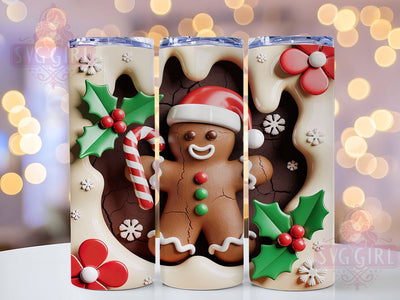 3D Inflated Gingerbread Tumbler, 3D Design, Christmas Wrap, Holiday Tumbler, Festive Pattern, 20oz Tumbler, Sublimation Print Sublimation SvggirlplusArt 