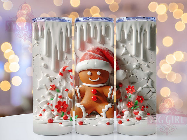 3D Inflated Gingerbread Tumbler, 3D Design, Christmas Wrap, Holiday Tumbler, Festive Pattern, 20oz Tumbler, Sublimation Print Sublimation SvggirlplusArt 