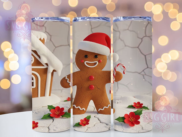 3D Inflated Gingerbread Tumbler, 3D Design, Christmas Wrap, Holiday Tumbler, Festive Pattern, 20oz Tumbler, Sublimation Print Sublimation SvggirlplusArt 