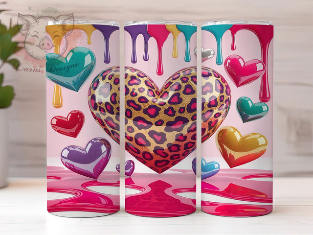 3D Inflated Heart Valentine Tumbler, Valentines Day Wrap, Romantic Drinkware, Sublimation Tumbler, 20oz Skinny Cup, Love Pattern, Puffy Design Sublimation Lara' s Designs 