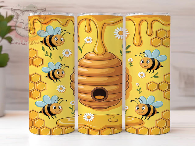 3D Inflated Honey Bee Tumbler, Inflated Bee Sublimation Design, Whimsical Honey Bee Art, 20oz Bee Lover Tumbler, Playful Bee Mug, Sweet Honey Cup, Fun Bee Wrap Sublimation Lara' s Designs 