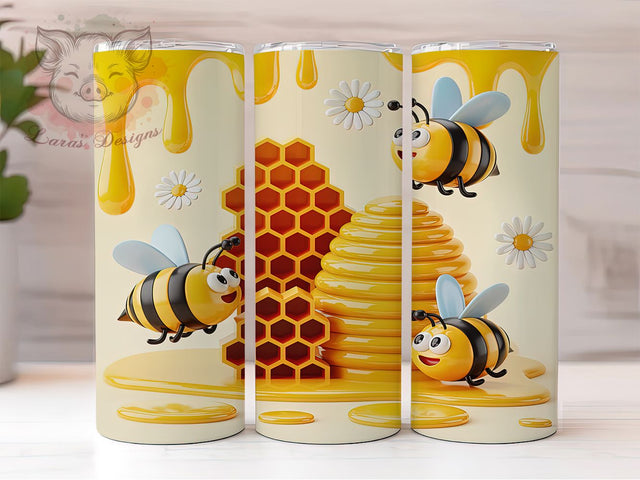 3D Inflated Honey Bee Tumbler, Inflated Bee Sublimation Design, Whimsical Honey Bee Art, 20oz Bee Lover Tumbler, Playful Bee Mug, Sweet Honey Cup, Fun Bee Wrap Sublimation Lara' s Designs 