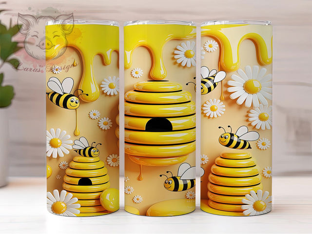 3D Inflated Honey Bee Tumbler, Inflated Bee Sublimation Design, Whimsical Honey Bee Art, 20oz Bee Lover Tumbler, Playful Bee Mug, Sweet Honey Cup, Fun Bee Wrap Sublimation Lara' s Designs 
