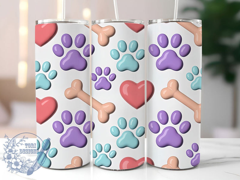 3D Inflated Paw Tumbler, Inflated Design, Dog Lover, Pet Print, Cute Animal, 20Oz Tumbler, Sublimation Wrap Sublimation ToriDesigns 