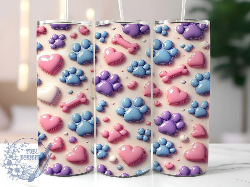 3D Inflated Paw Tumbler, Inflated Design, Dog Lover, Pet Print, Cute Animal, 20Oz Tumbler, Sublimation Wrap Sublimation ToriDesigns 