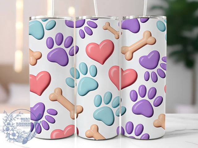 3D Inflated Paw Tumbler, Inflated Design, Dog Lover, Pet Print, Cute Animal, 20Oz Tumbler, Sublimation Wrap Sublimation ToriDesigns 