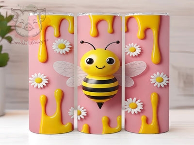 3D Inflated Pink Bee Pollinator Tumbler, Pink Bee Sublimation Wrap, 20Oz Sublimation Wrap, Bee Lover Drinkware, Inflated Bee Cup Design, Pink Pollinator Tumbler, Cute Bee Tumbler Sublimation Lara' s Designs 