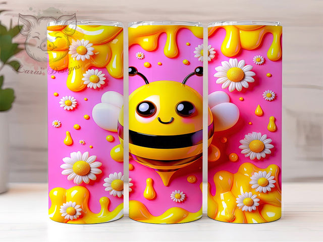 3D Inflated Pink Bee Pollinator Tumbler, Pink Bee Sublimation Wrap, 20Oz Sublimation Wrap, Bee Lover Drinkware, Inflated Bee Cup Design, Pink Pollinator Tumbler, Cute Bee Tumbler Sublimation Lara' s Designs 