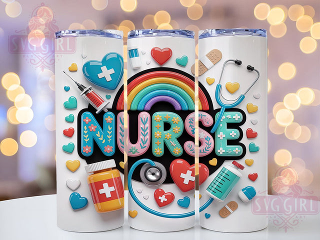 3D Inflated Pink Nurse Tumbler, Medical Wrap Design, Cute Healthcare Mug Design, Sublimation Wrap, Professional Drinkware, Nurse Gift Idea, Sparkly Pink Cup Sublimation SvggirlplusArt 