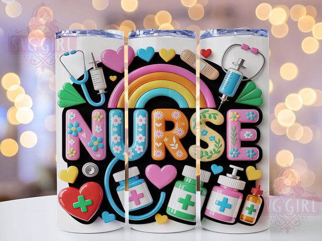 3D Inflated Pink Nurse Tumbler, Medical Wrap Design, Cute Healthcare Mug Design, Sublimation Wrap, Professional Drinkware, Nurse Gift Idea, Sparkly Pink Cup Sublimation SvggirlplusArt 