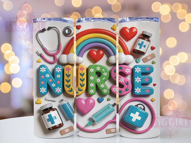 3D Inflated Pink Nurse Tumbler, Medical Wrap Design, Cute Healthcare Mug Design, Sublimation Wrap, Professional Drinkware, Nurse Gift Idea, Sparkly Pink Cup Sublimation SvggirlplusArt 