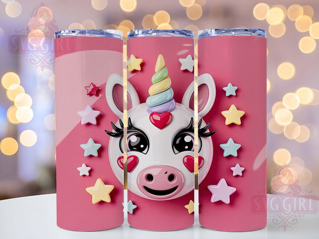 3D Inflated Pink Unicorn Tumbler, Puffy Cute Pink Wrap, Fantasy Mug Design, Sublimation Wrap, Magical Drinkware, Adorable Gift Idea, Sparkly Unicorn Cup Sublimation SvggirlplusArt 