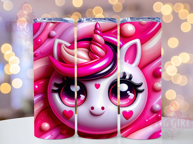 3D Inflated Pink Unicorn Tumbler, Puffy Cute Pink Wrap, Fantasy Mug Design, Sublimation Wrap, Magical Drinkware, Adorable Gift Idea, Sparkly Unicorn Cup Sublimation SvggirlplusArt 