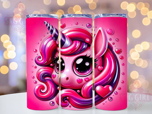3D Inflated Pink Unicorn Tumbler, Puffy Cute Pink Wrap, Fantasy Mug Design, Sublimation Wrap, Magical Drinkware, Adorable Gift Idea, Sparkly Unicorn Cup Sublimation SvggirlplusArt 