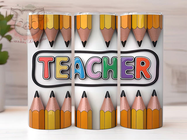 3D Inflated Rainbow Teacher Tumbler Wrap, Rainbow Teacher Sublimation Wrap, Teacher Appreciation Tumbler, 20Oz Teacher Gift Wrap, Colorful Teacher Cup Design Sublimation Lara' s Designs 