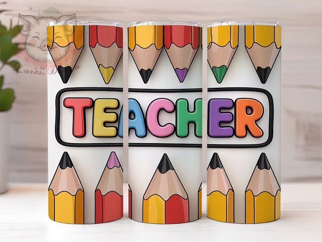 3D Inflated Rainbow Teacher Tumbler Wrap, Rainbow Teacher Sublimation Wrap, Teacher Appreciation Tumbler, 20Oz Teacher Gift Wrap, Colorful Teacher Cup Design Sublimation Lara' s Designs 
