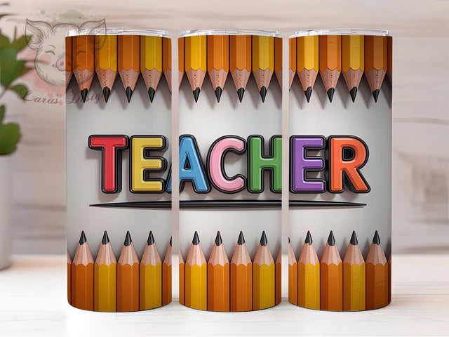 3D Inflated Rainbow Teacher Tumbler Wrap, Rainbow Teacher Sublimation Wrap, Teacher Appreciation Tumbler, 20Oz Teacher Gift Wrap, Colorful Teacher Cup Design Sublimation Lara' s Designs 