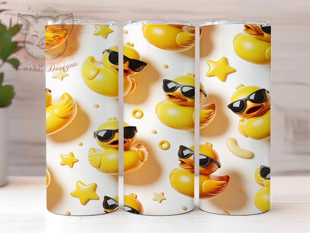 3D Inflated Rubber Duck Tumbler, Inflated Bubble Wrap, Playful 3D Design, Sublimation Cup, 20oz Skinny Tumbler, Yellow Duck Pattern, Modern Drinkware Sublimation Lara' s Designs 