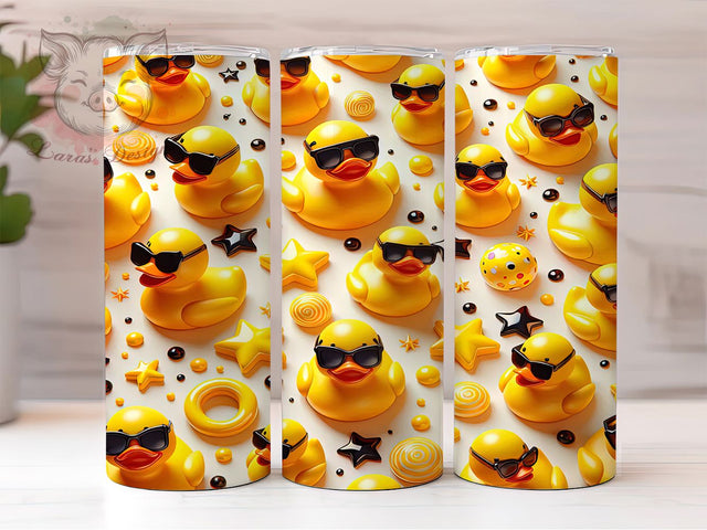 3D Inflated Rubber Duck Tumbler, Inflated Bubble Wrap, Playful 3D Design, Sublimation Cup, 20oz Skinny Tumbler, Yellow Duck Pattern, Modern Drinkware Sublimation Lara' s Designs 