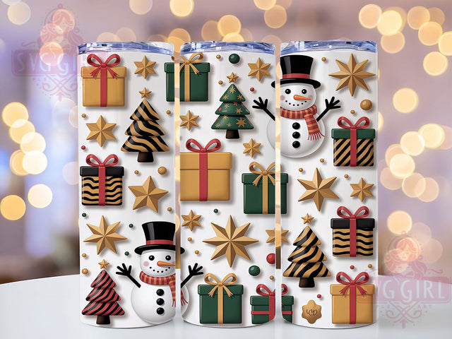3D Inflated Snowman Christmas Tumbler, 3D Design, Christmas Wrap, Holiday Tumbler, Festive Pattern, 20oz Tumbler, Sublimation Print Sublimation SvggirlplusArt 