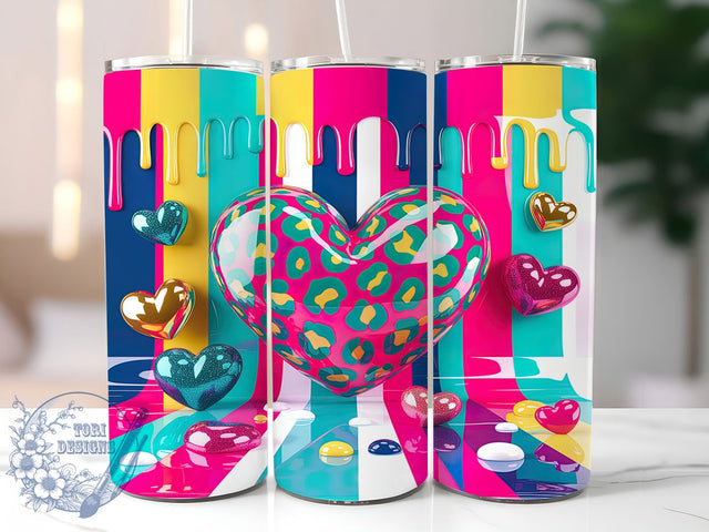 3D Inflated Valentine Heart Tumbler, 3D Wall Break Pattern, Romantic Heart Design, 20Oz Sublimation Wrap, Bold Valentine Art, Love Wall Texture, Tumbler Sublimation Sublimation ToriDesigns 