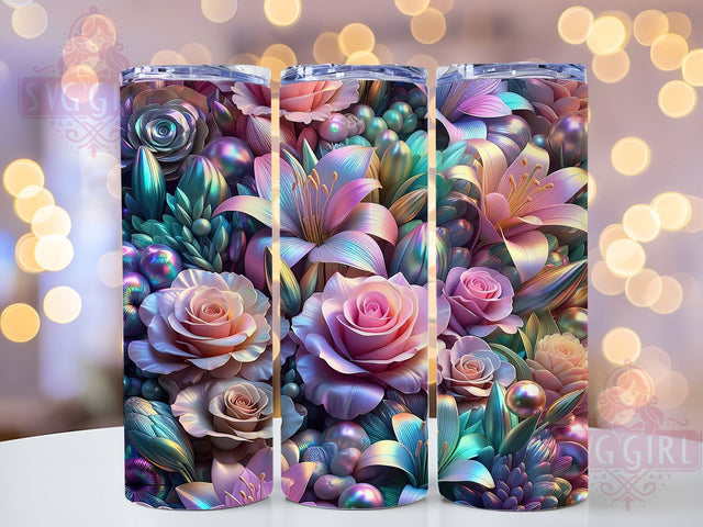 3D Iridescent Floral Tumbler, 3D Flower Tumbler, Colorful Floral Wrap, Elegant Iridescent Wrap, Vibrant 3D Flowers Wrap, Sublimation Design, Trendy Gift Idea Sublimation SvggirlplusArt 